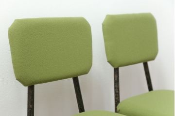 レトロ家具　昭和レトロ ファブリック座面の鉄脚チェア2脚セット(2)(イス、椅子)