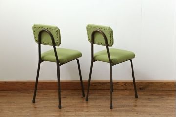 レトロ家具　昭和レトロ ファブリック座面の鉄脚チェア2脚セット(2)(イス、椅子)