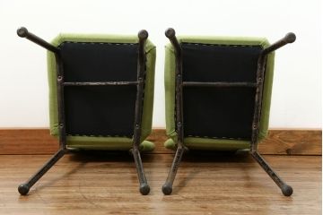 レトロ家具　昭和レトロ ファブリック座面の鉄脚チェア2脚セット(2)(イス、椅子)