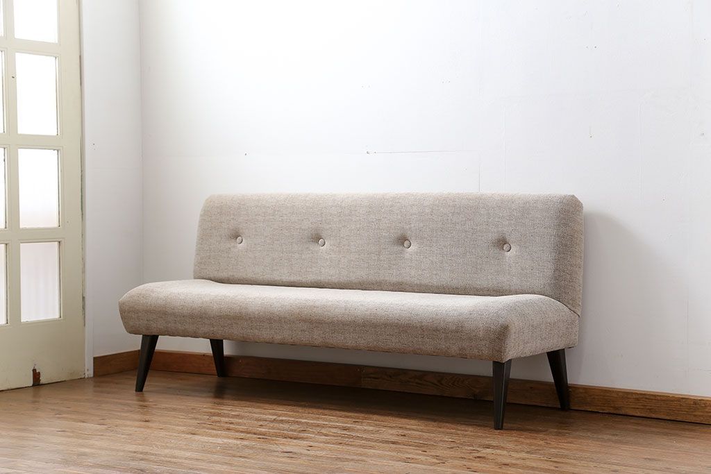 レトロ家具　1960年代　座面張り替え済み レトロなベンチソファ(椅子、イス)