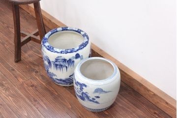 アンティーク雑貨　古民具・骨董 大正〜昭和初期!山水図・瀬戸火鉢 2点セット