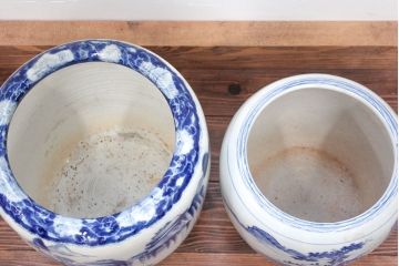 アンティーク雑貨　古民具・骨董 大正〜昭和初期!山水図・瀬戸火鉢 2点セット