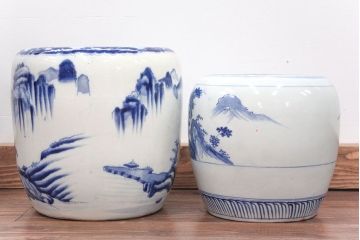 アンティーク雑貨　古民具・骨董 大正〜昭和初期!山水図・瀬戸火鉢 2点セット