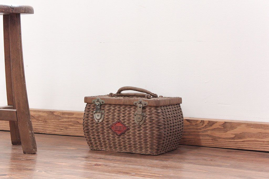 アンティーク雑貨　アンティーク 古いバスケット/ブラウン(レトロ、かごバック、鞄)
