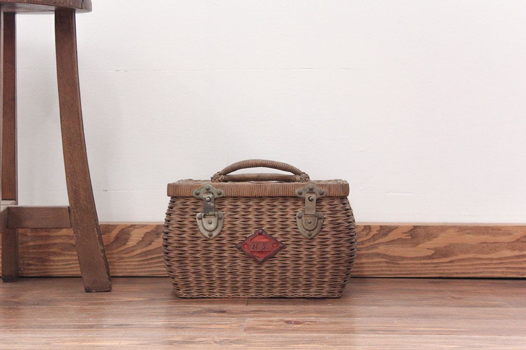 アンティーク雑貨　アンティーク 古いバスケット/ブラウン(レトロ、かごバック、鞄)
