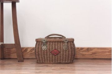 アンティーク雑貨　アンティーク 古いバスケット/ブラウン(レトロ、かごバック、鞄)