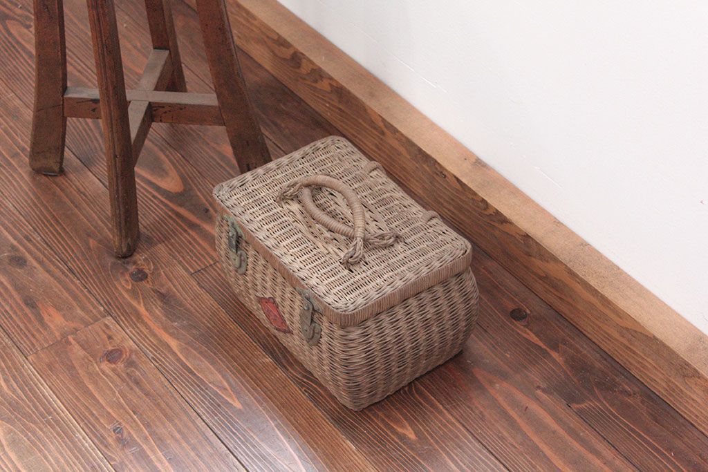 アンティーク雑貨　アンティーク 古いバスケット/ブラウン(レトロ、かごバック、鞄)