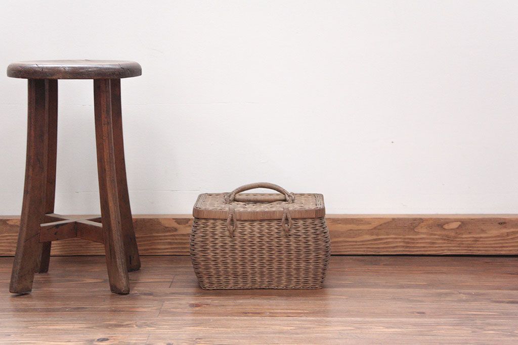 アンティーク雑貨　アンティーク 古いバスケット/ブラウン(レトロ、かごバック、鞄)