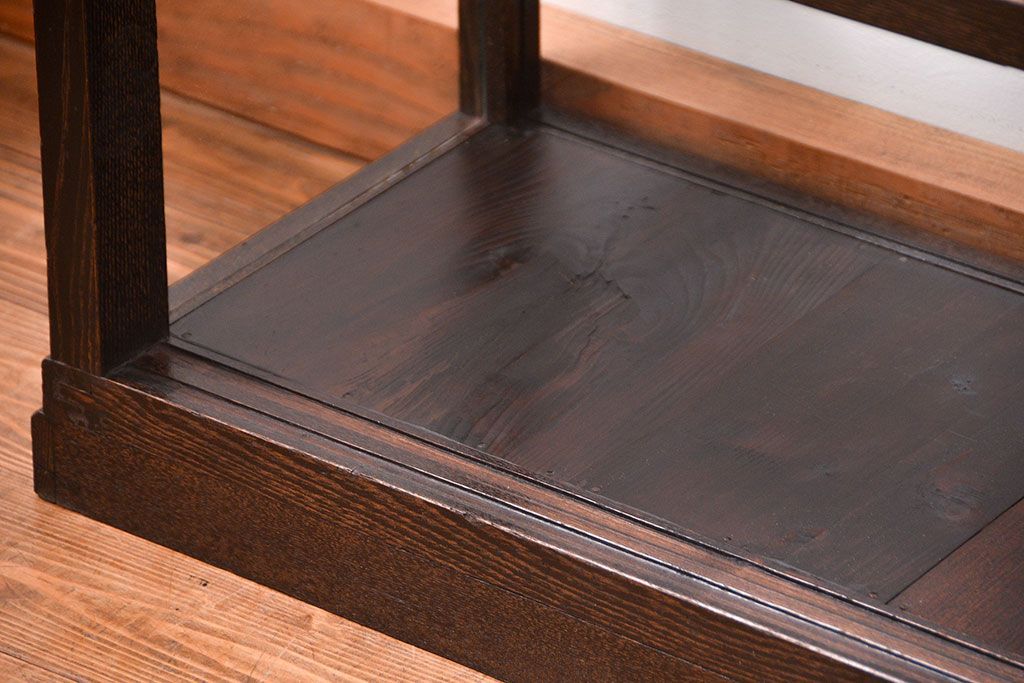 アンティーク家具　大正ロマン 古いナラ材の上質な横長ロータイプガラスケース(ショーケース)