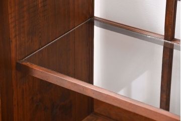 アンティーク家具　古民具・骨董 格子引き戸の味のある三面ガラスケース(ショーケース)