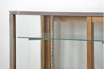 レトロ家具　昭和レトロ 古いパン屋のステンレス貼り鉄脚ガラスケース(ショーケース)