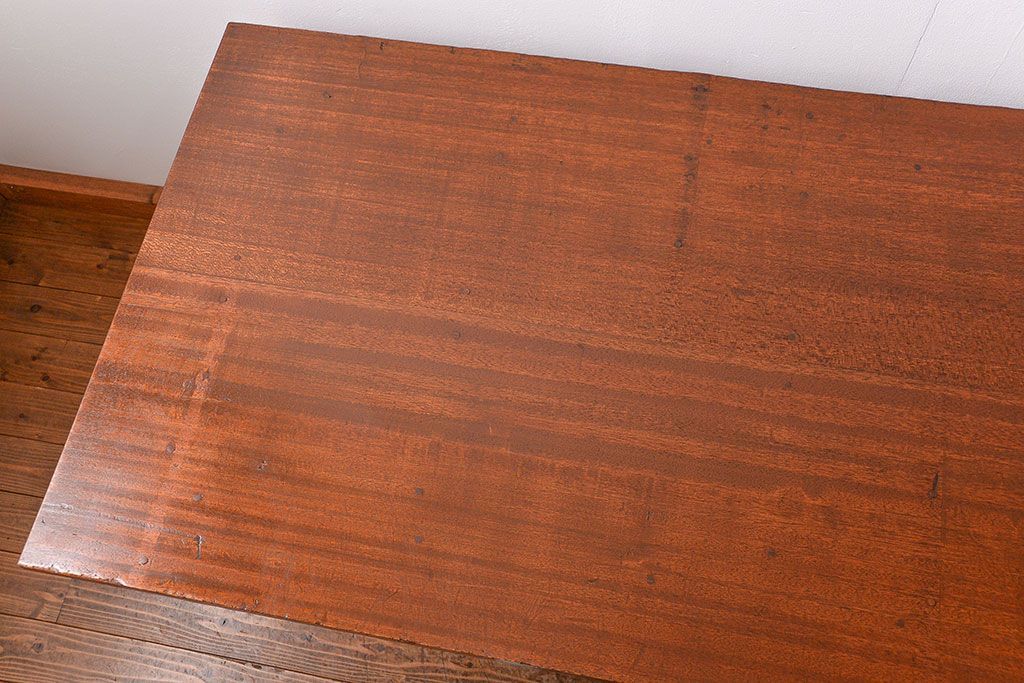 レトロ家具　昭和レトロ シンプルな丸脚ダイニングテーブル(作業台)