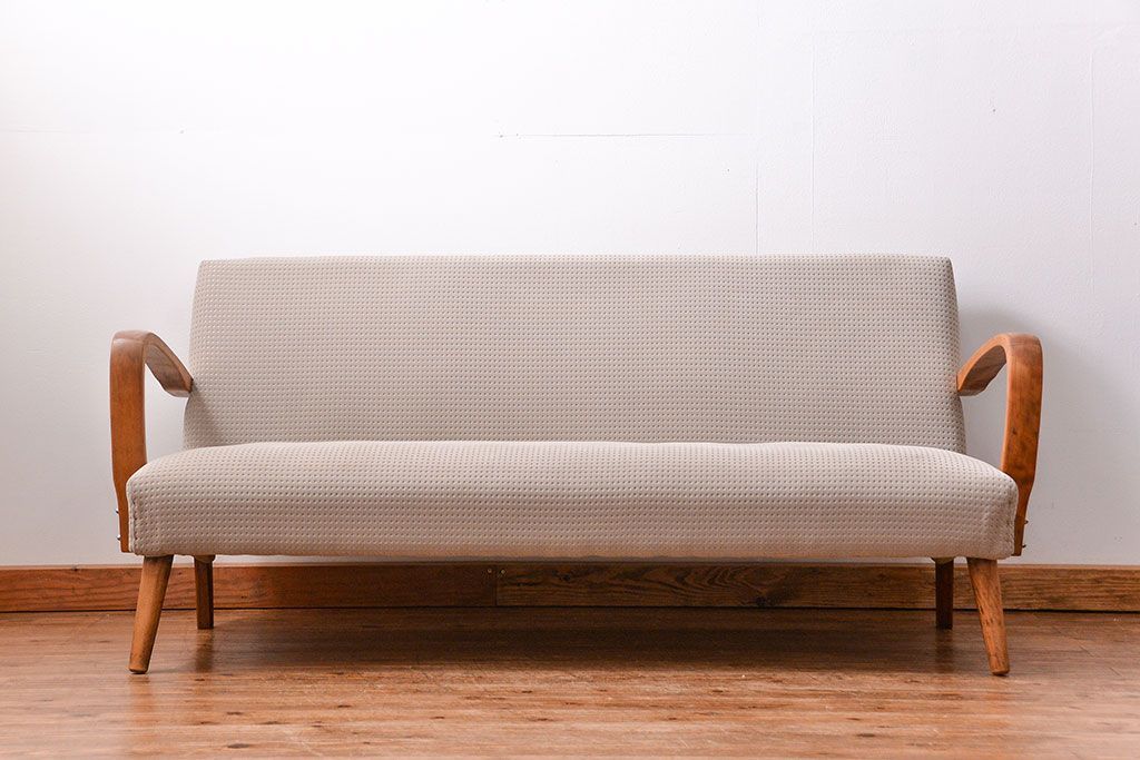 レトロ家具　昭和レトロ 座面張り替え済み　シンプルなアンティークソファ