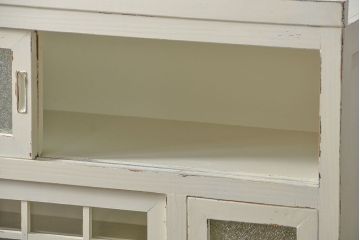 アンティーク家具　アンティークペイント　ダイヤガラスのかわいい二段重ね食器棚(収納棚)