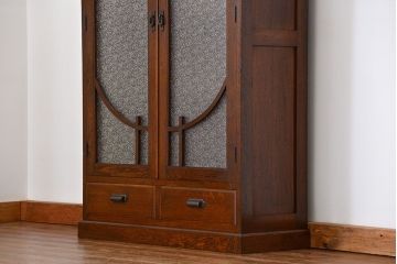 アンティーク家具　大正ロマン 古いナラ材の美しいダイヤガラス本箱(ブックケース、収納棚)