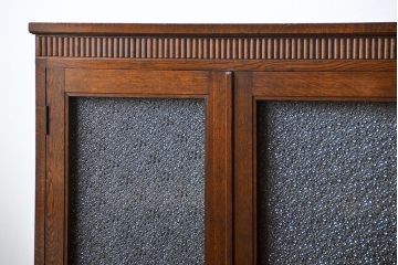 アンティーク家具　大正ロマン 古いナラ材の美しいダイヤガラス本箱(ブックケース、収納棚)