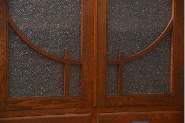 アンティーク家具　大正ロマン 古いナラ材の美しいダイヤガラス本箱(ブックケース、収納棚)