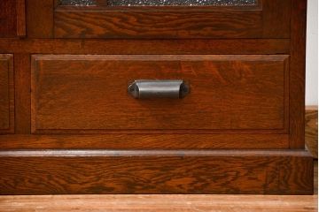 アンティーク家具　大正ロマン 古いナラ材の美しいダイヤガラス本箱(ブックケース、収納棚)