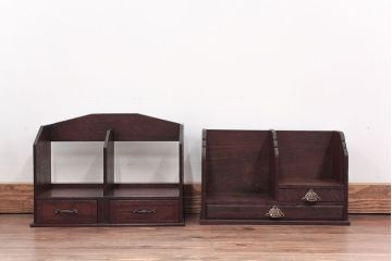 アンティーク家具　アンティーク 古い木の引き出し付き本立て　2個セット