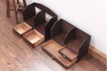 アンティーク家具　アンティーク 古い木の引き出し付き本立て　2個セット