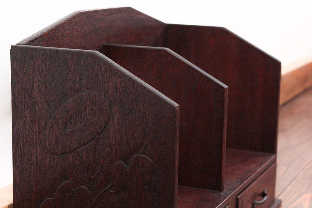 アンティーク家具　アンティーク 古い木の引き出し付き本立て　2個セット