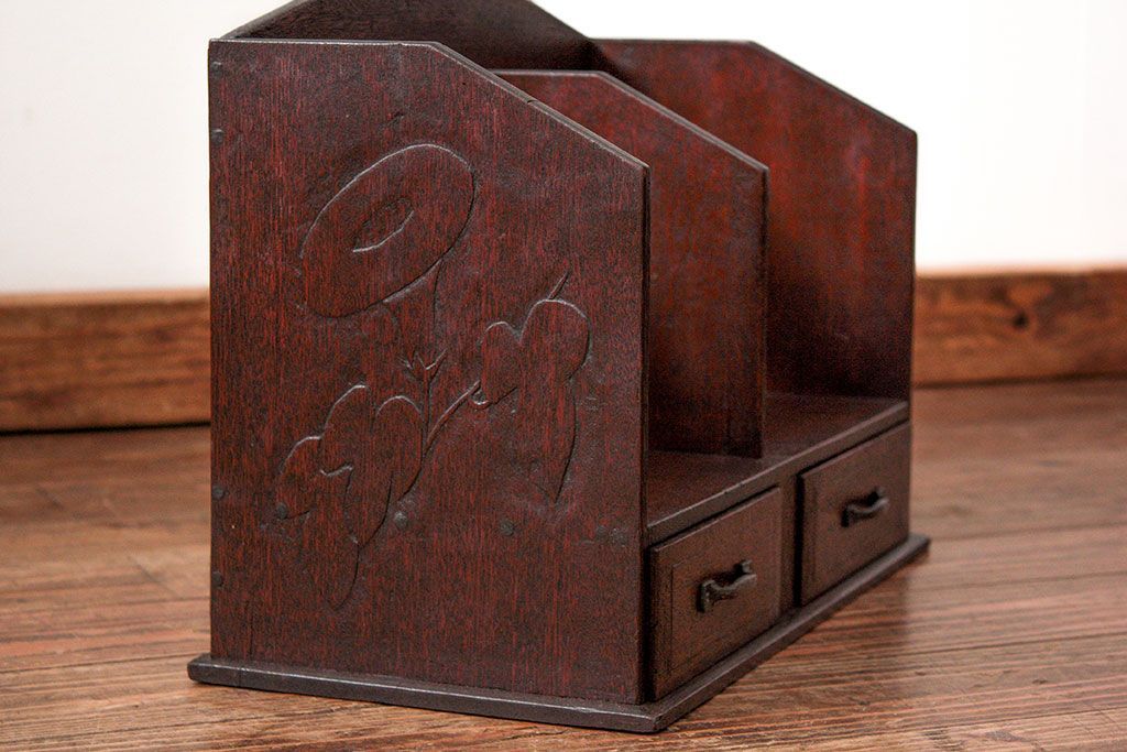 アンティーク家具　アンティーク 古い木の引き出し付き本立て　2個セット