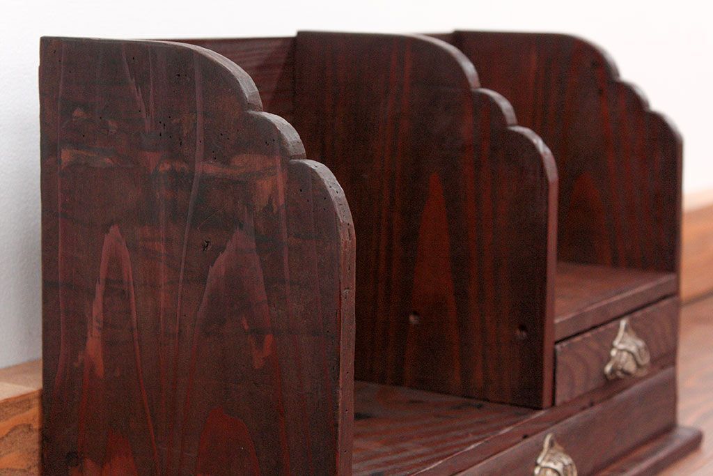 アンティーク家具　アンティーク 古い木の引き出し付き本立て　2個セット