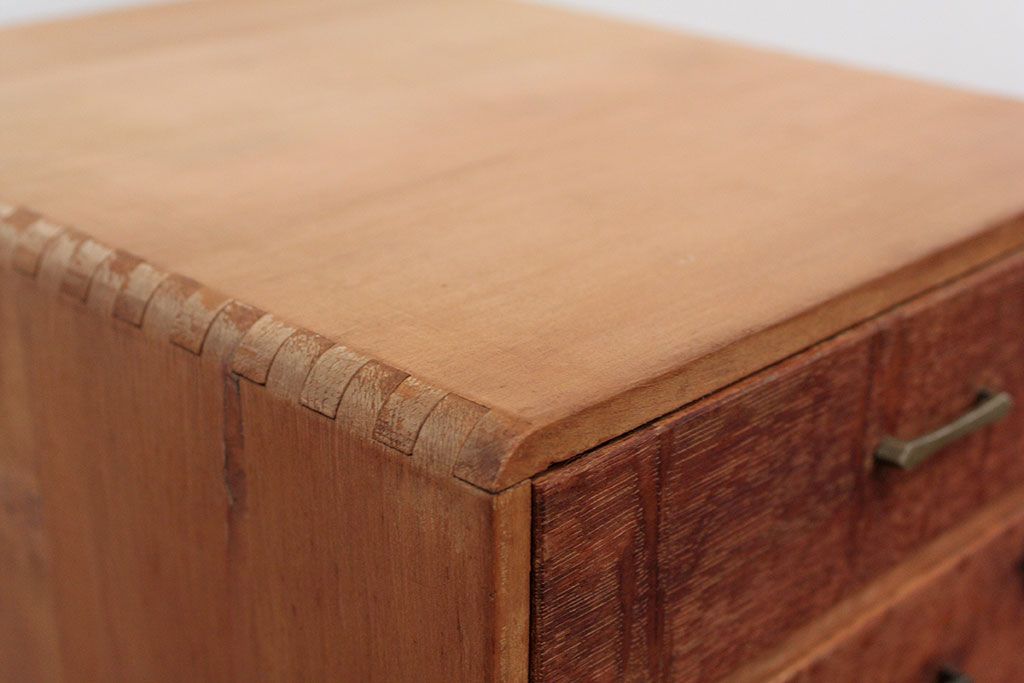 レトロ家具　昭和レトロ 古いナラ材とブナ材のアンティーク六段小引き出し(ドロワー)