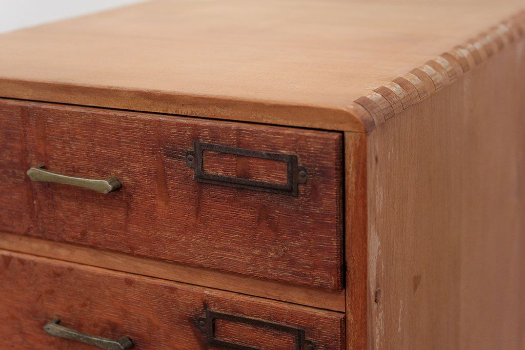 レトロ家具　昭和レトロ 古いナラ材とブナ材のアンティーク六段小引き出し(ドロワー)