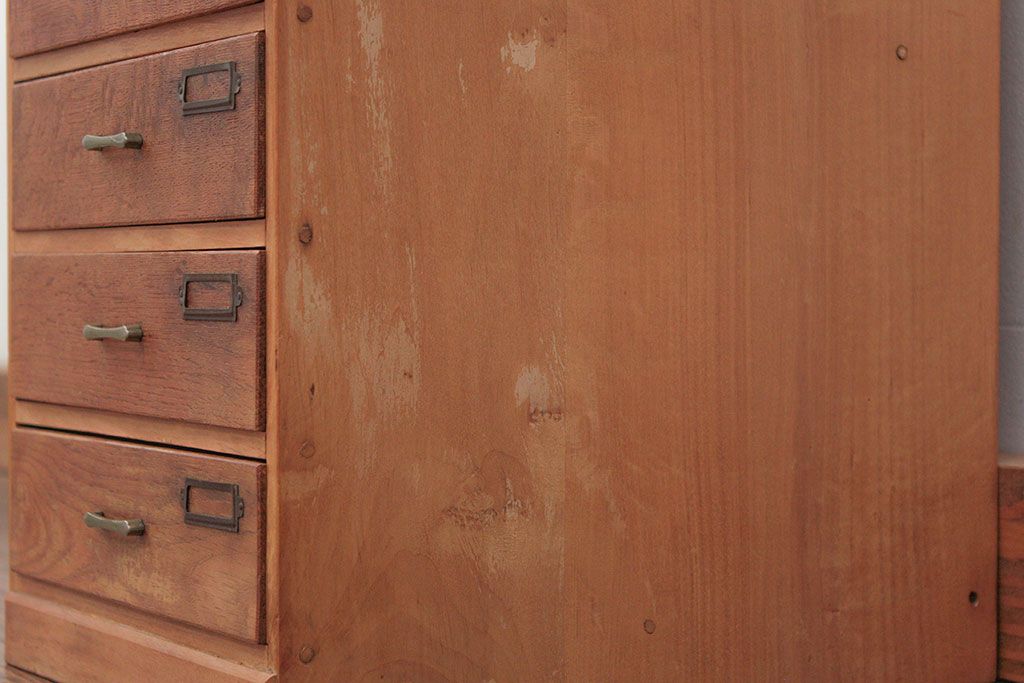 レトロ家具　昭和レトロ 古いナラ材とブナ材のアンティーク六段小引き出し(ドロワー)