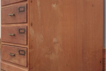 レトロ家具　昭和レトロ 古いナラ材とブナ材のアンティーク六段小引き出し(ドロワー)