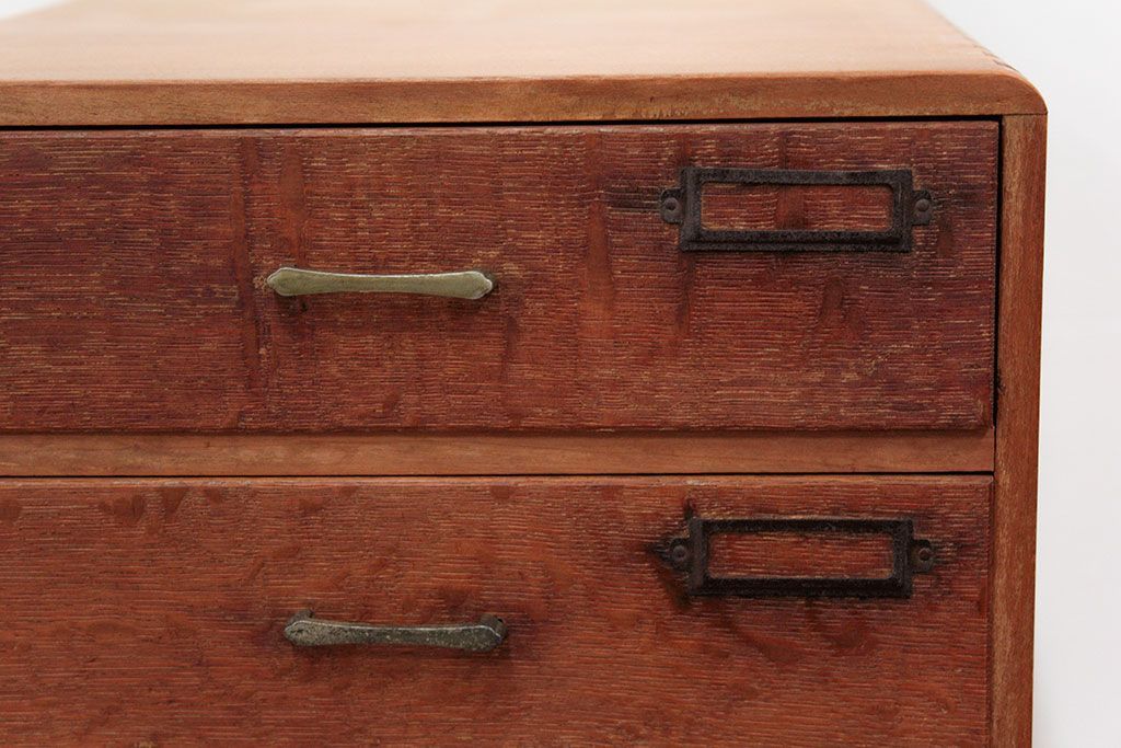 レトロ家具　昭和レトロ 古いナラ材とブナ材のアンティーク六段小引き出し(ドロワー)