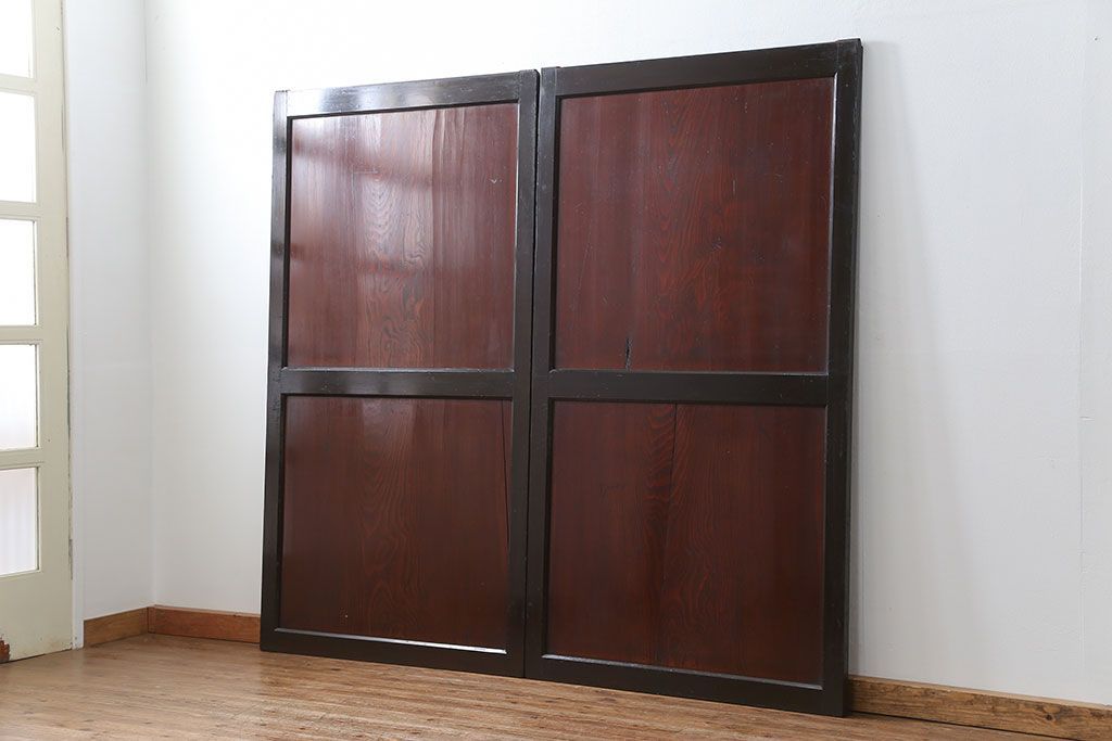 古民具・骨董 状態の良い黒枠仕上げの帯戸2枚セット(3)