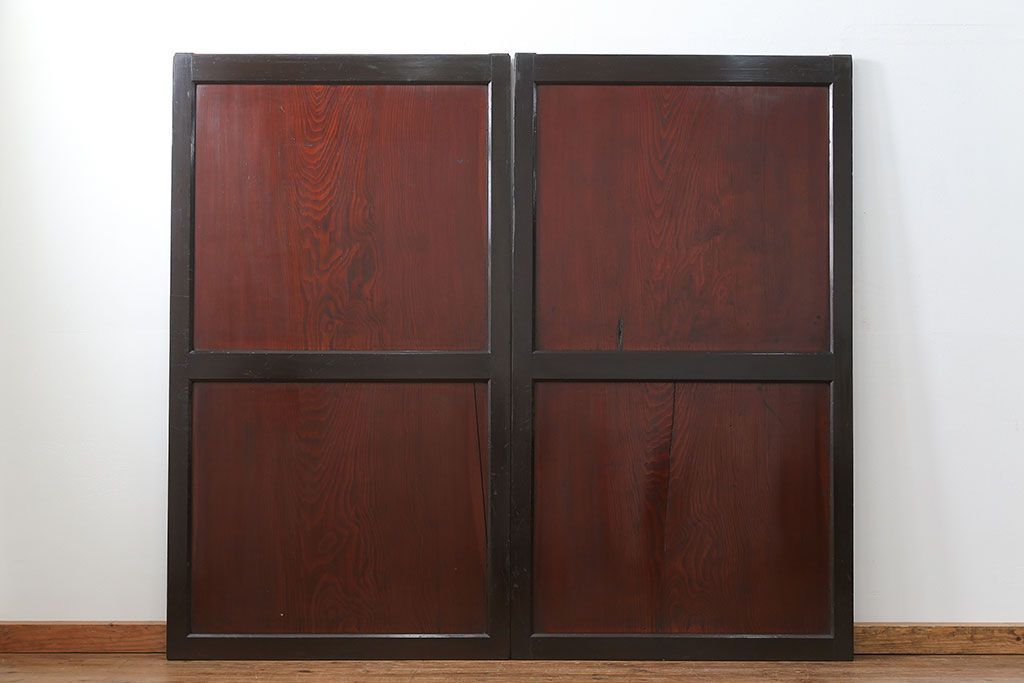 古民具・骨董 状態の良い黒枠仕上げの帯戸2枚セット(3)