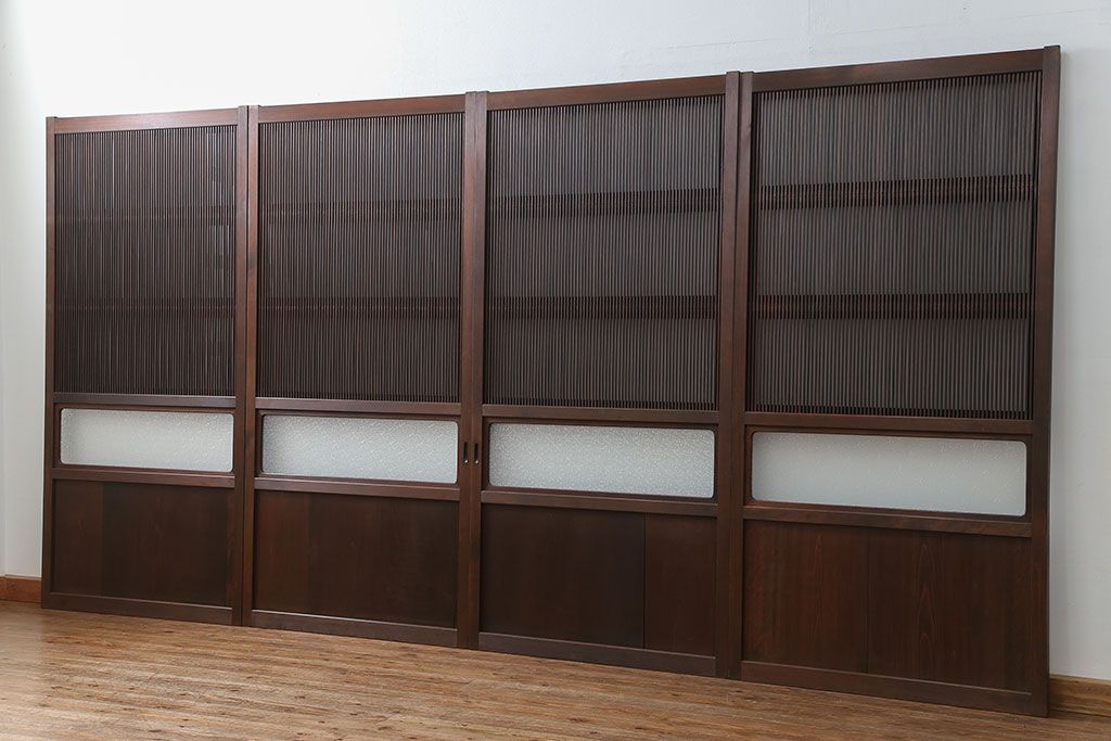 古民具・骨董 極上万本格子戸 裏ガラス付き4枚セット(建具、引き戸)