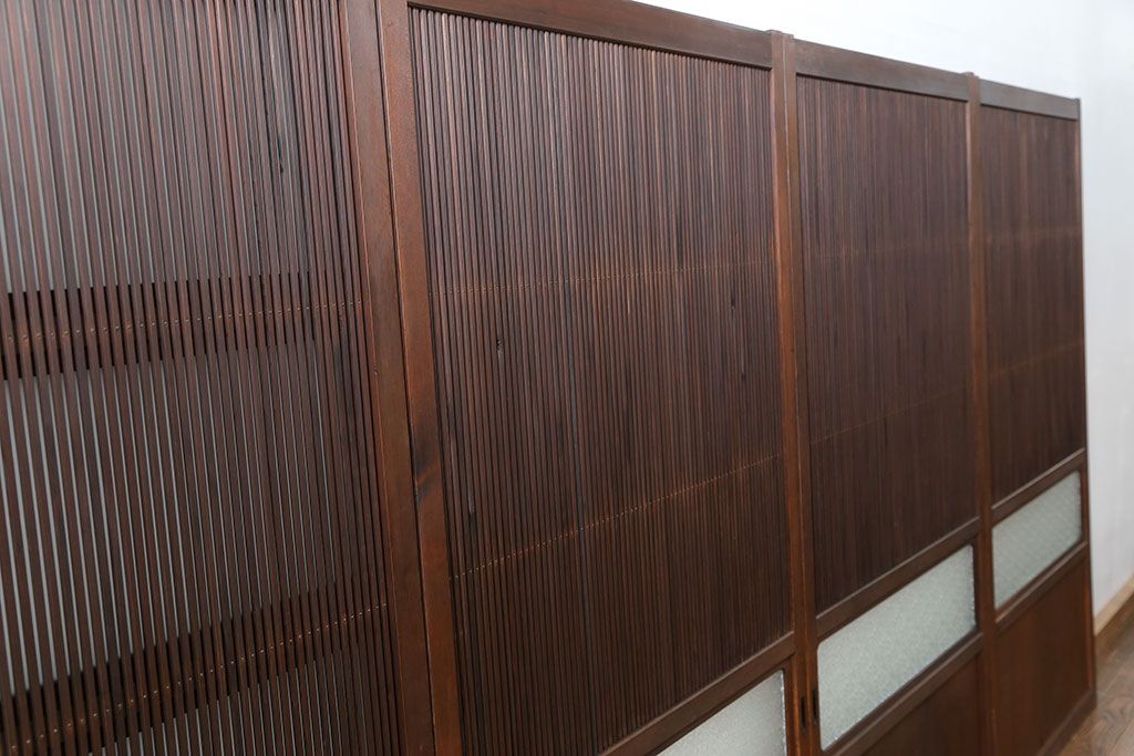 古民具・骨董 極上万本格子戸 裏ガラス付き4枚セット(建具、引き戸)