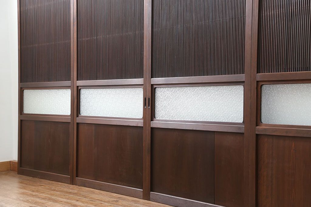 古民具・骨董 極上万本格子戸 裏ガラス付き4枚セット(建具、引き戸)