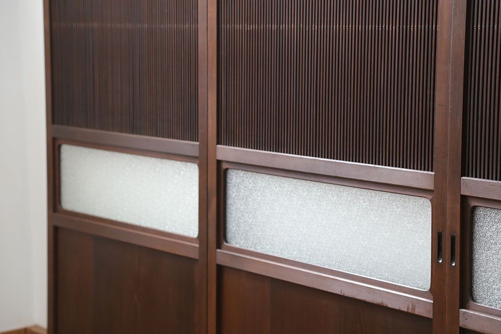 古民具・骨董 極上万本格子戸 裏ガラス付き4枚セット(建具、引き戸)