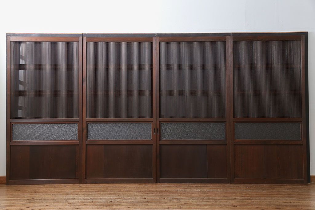 古民具・骨董 極上万本格子戸 裏ガラス付き4枚セット(建具、引き戸)