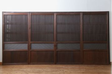 古民具・骨董 極上万本格子戸 裏ガラス付き4枚セット(建具、引き戸)