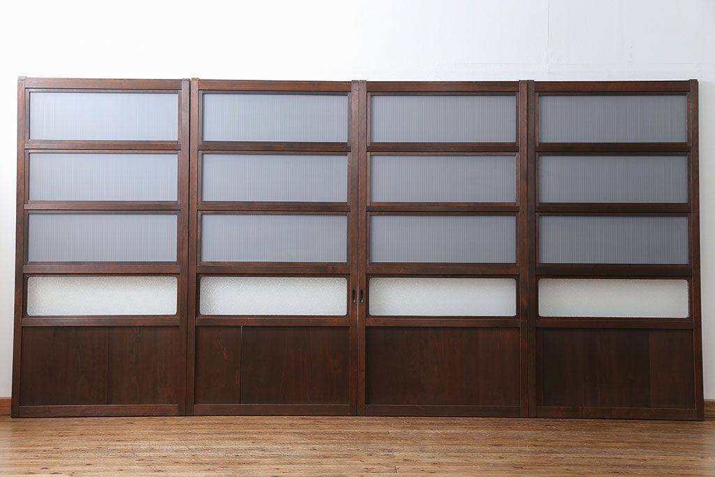 古民具・骨董 極上万本格子戸 裏ガラス付き4枚セット(建具、引き戸)