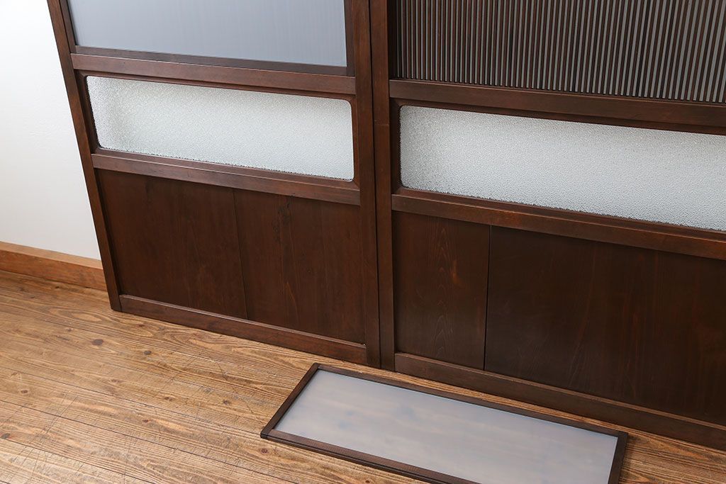 古民具・骨董 極上万本格子戸 裏ガラス付き4枚セット(建具、引き戸)