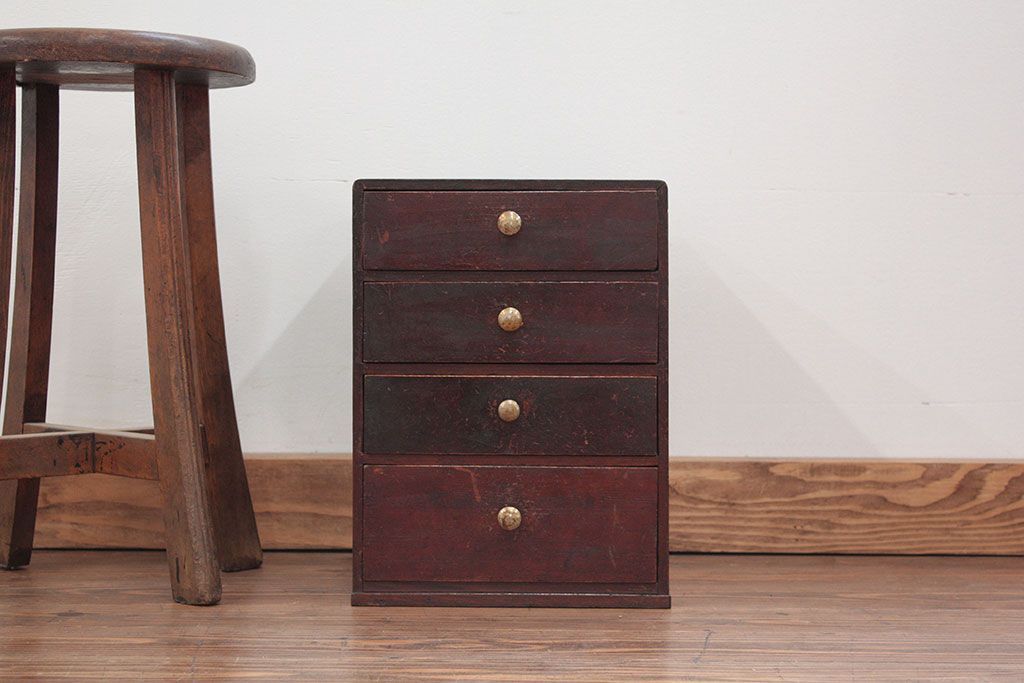 アンティーク家具　アンティーク 古い木の使い込まれた五段小引き出し