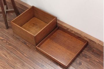 アンティーク雑貨　アンティーク 古いナラ材!しっかりとした木箱(小物入れ、収納棚)