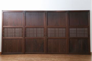 古民具・骨董 状態の良い裏障子付き格子帯戸4枚セット(建具、引き戸)