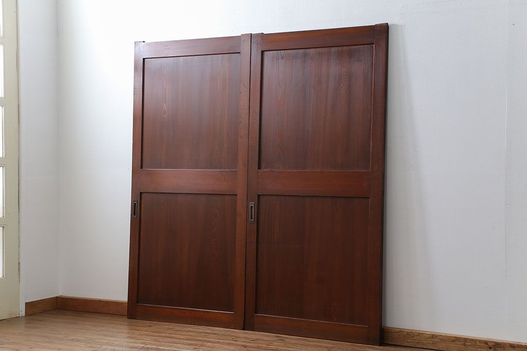 アンティーク 框が太いキレイな帯戸2枚セット(板戸、建具)