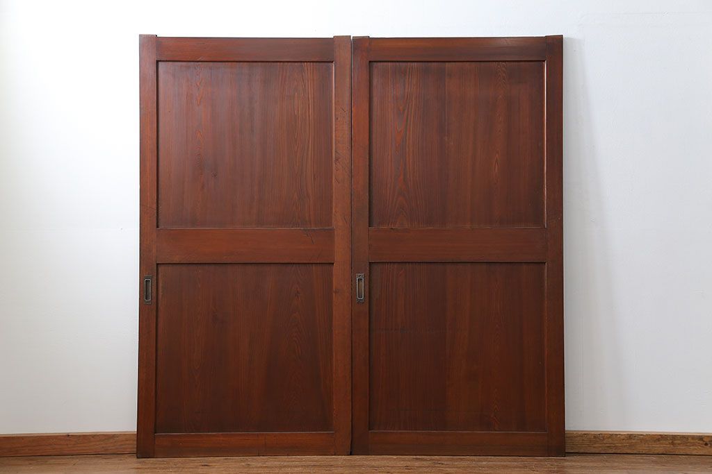 アンティーク 框が太いキレイな帯戸2枚セット(板戸、建具)