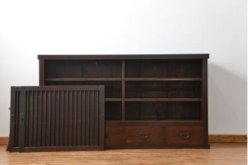 アンティーク家具　古民具・骨董 味わい深い　引き出し付き縦桟引き戸収納箪笥　サイドボード(水屋箪笥、下駄箱)