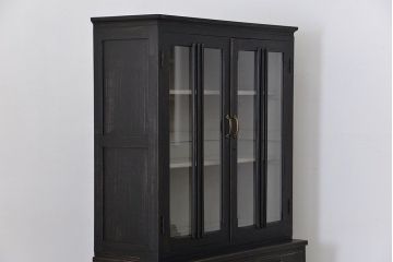 アンティーク家具　アンティークペイント仕上げ　二段重ね食器棚(収納棚)