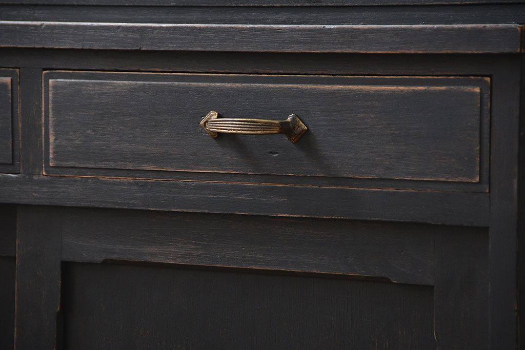 アンティーク家具　アンティークペイント仕上げ　二段重ね食器棚(収納棚)